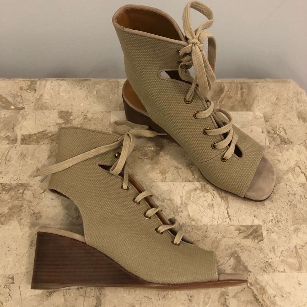 Chloe Beige Lace-Up Wedge Sandals